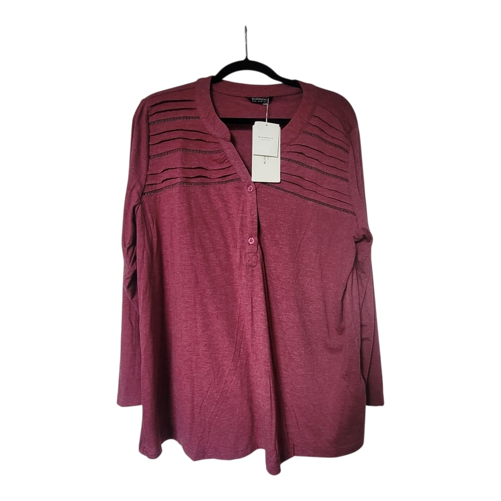 NWT Bloom Chic Notched Pleated Button Up T-shirt Size 14-16 1X‎